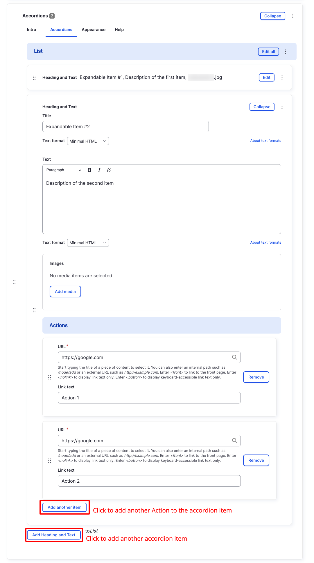 Accordion Component - Actions - Backend