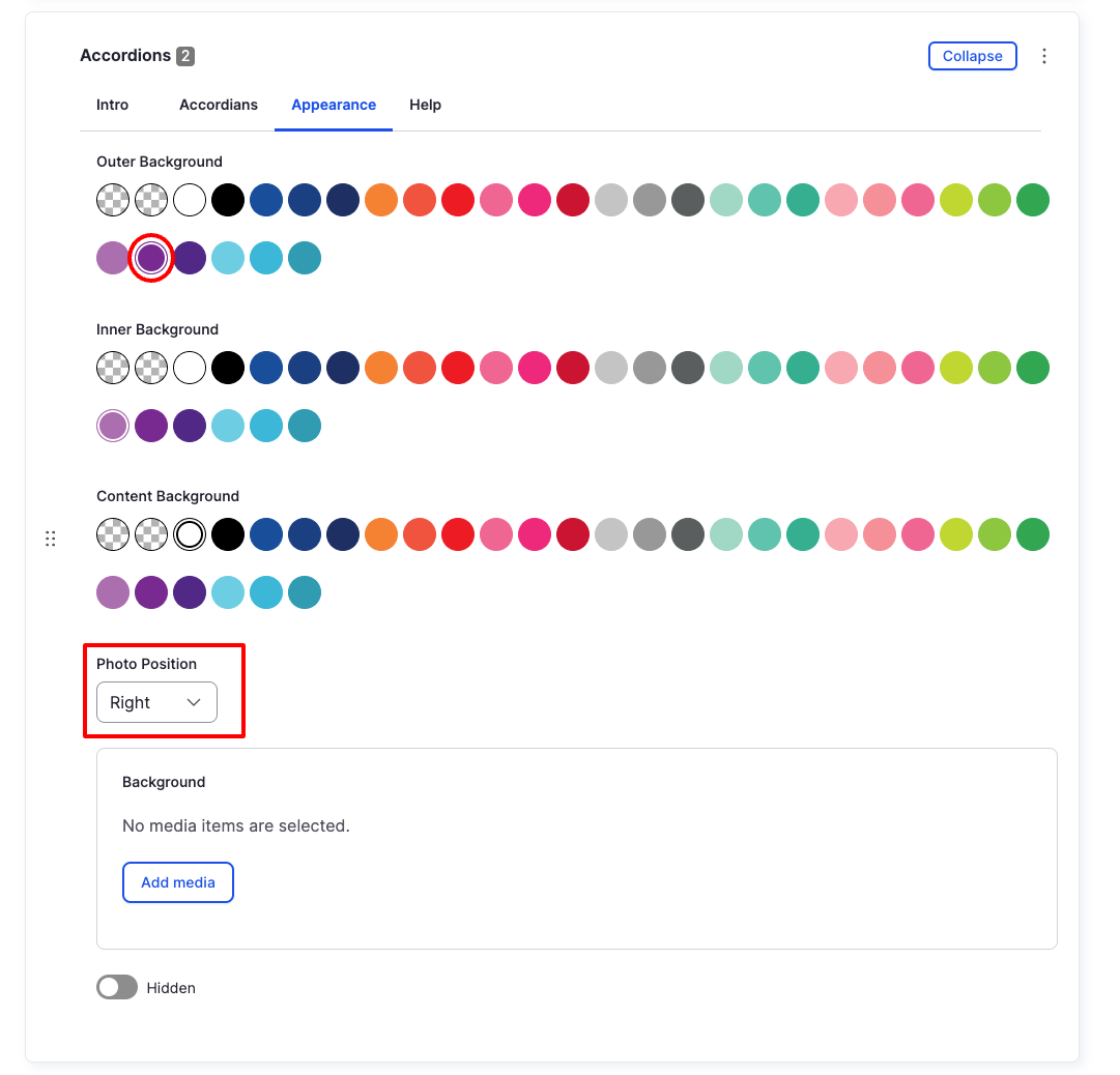 Accordion Component - Appearance - Backend