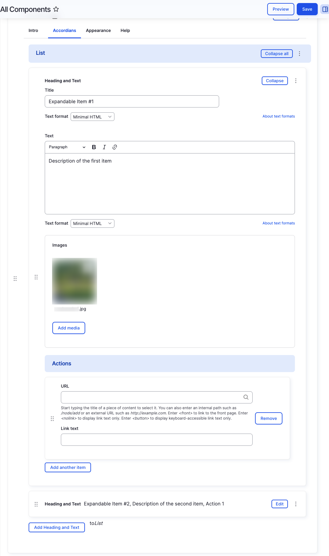 Accordion Component - Images - Backend