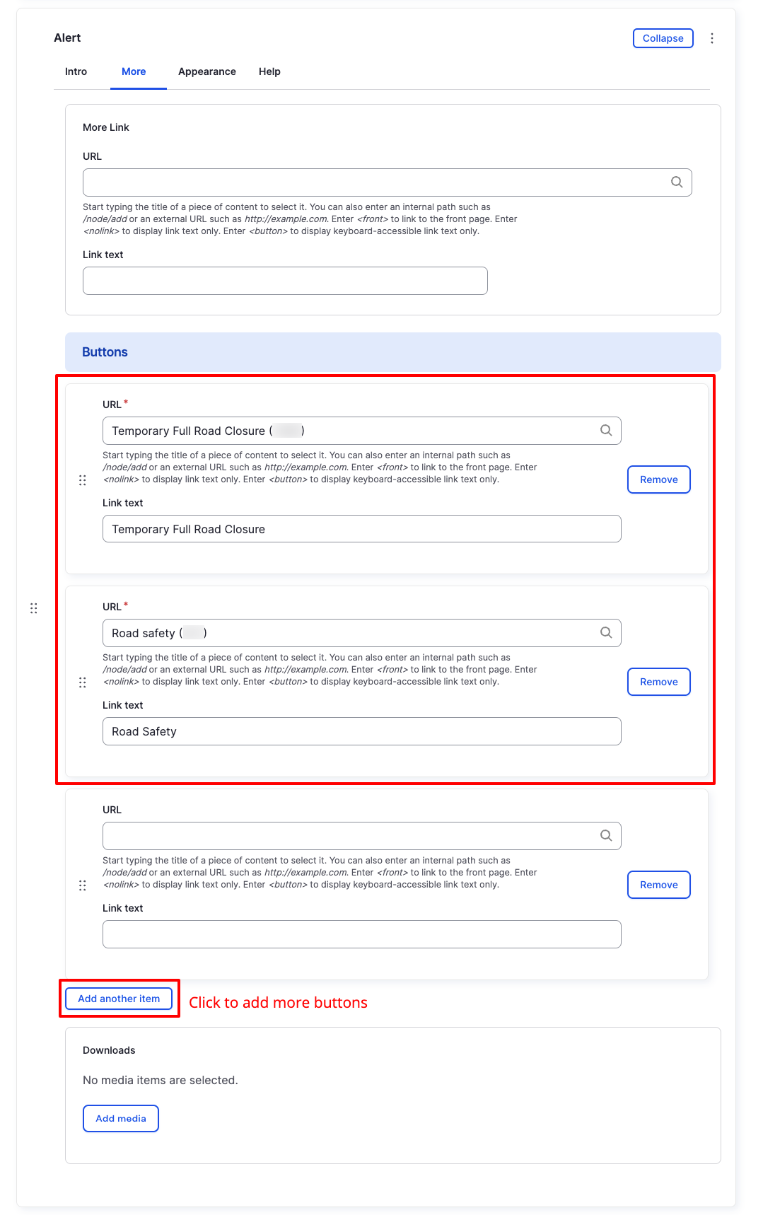 Alert Component - More (Buttons) - Backend