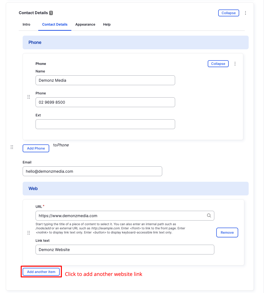 Contact Details Component - Contact Details - Backend