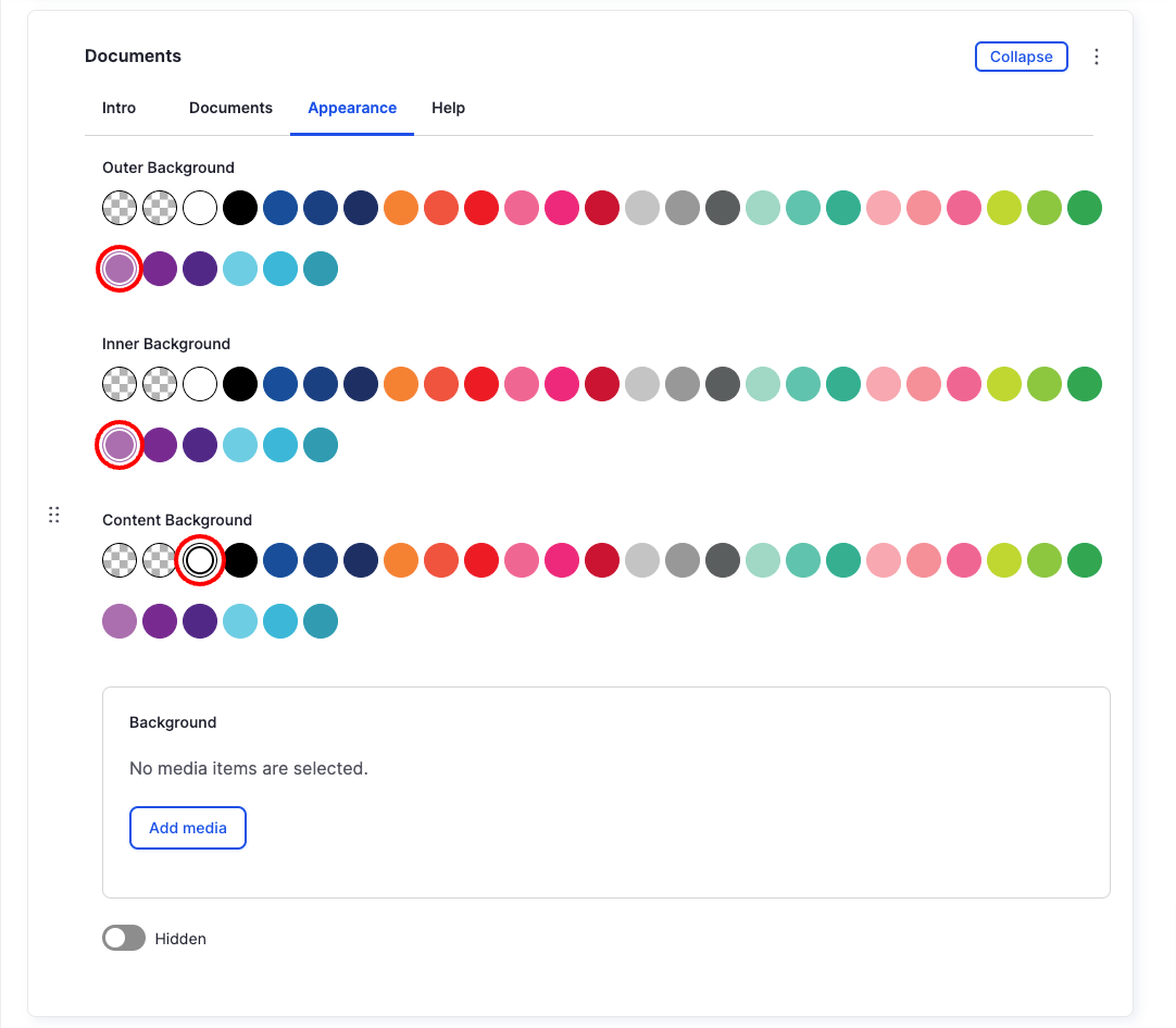 Documents Component - Appearance - Backend