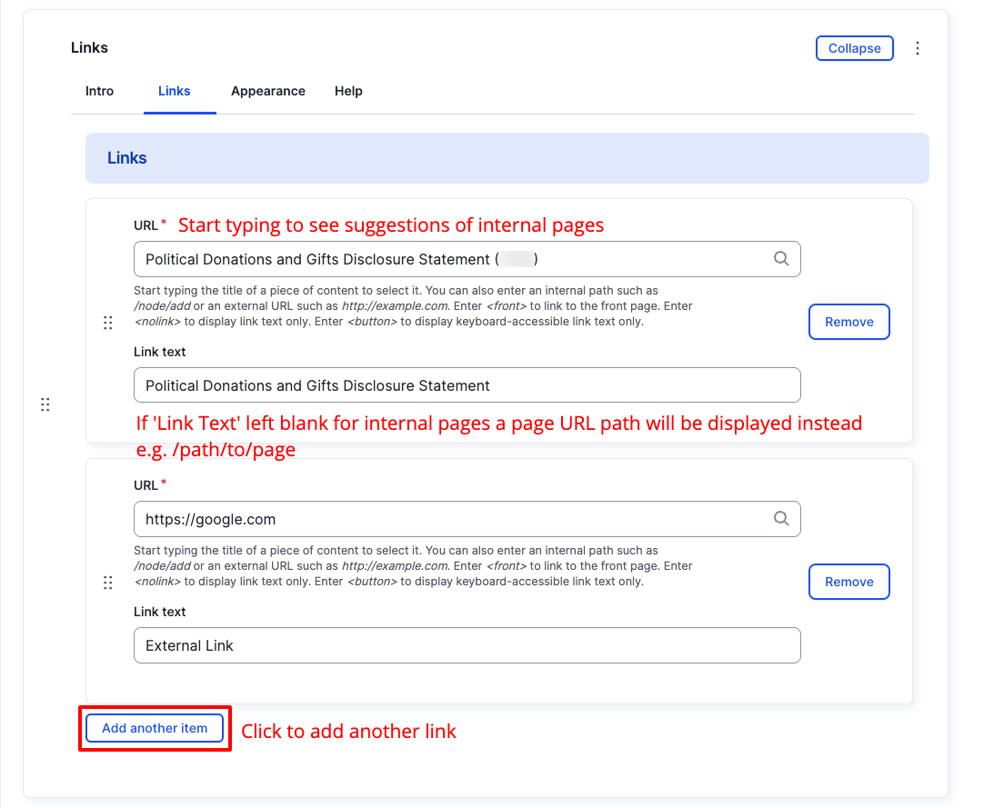 Links Component - Links - Backend