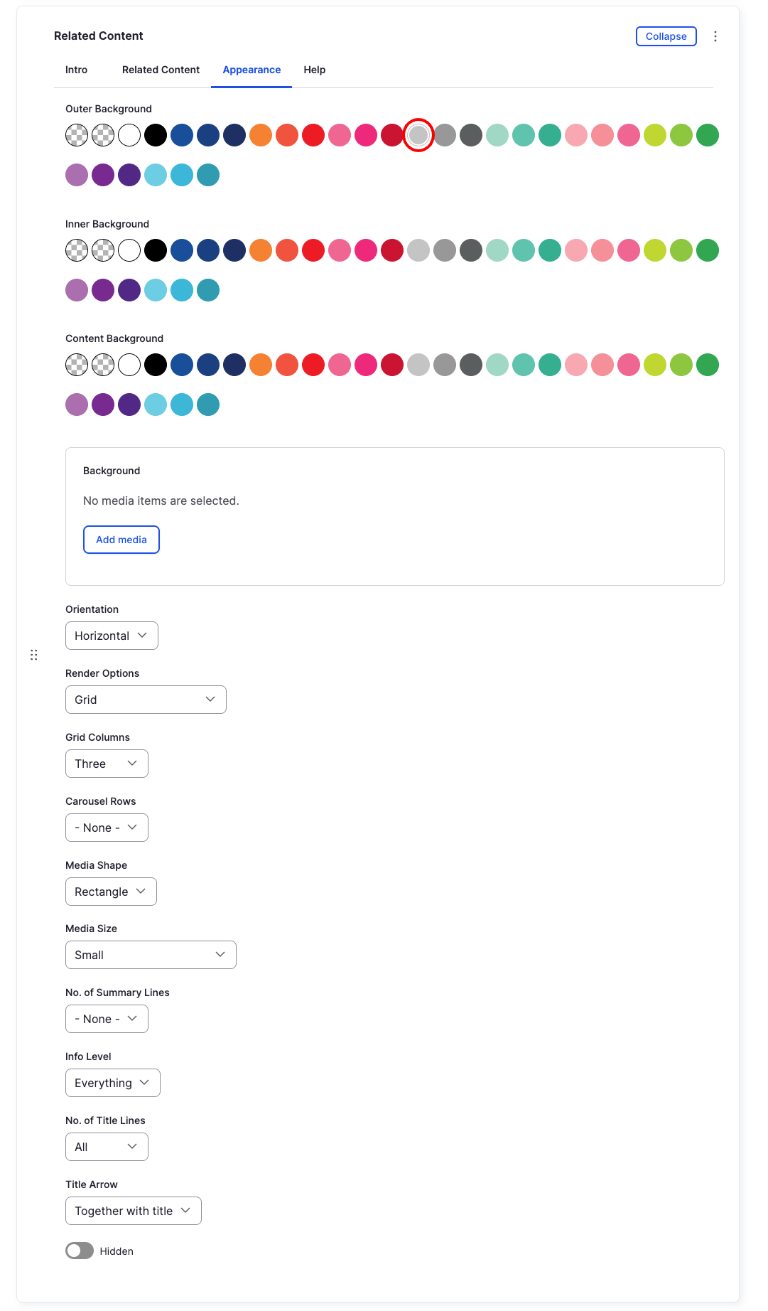 Related Content Component - Appearance (Button Style) - Backend