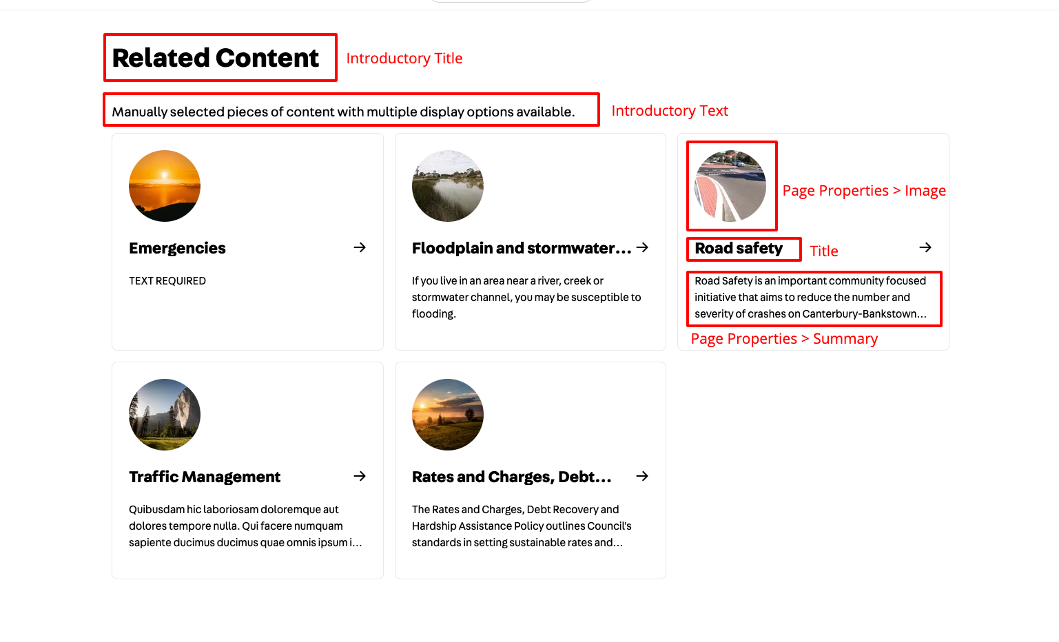 Related Content Component (Grid, All, Circles) - Frontend