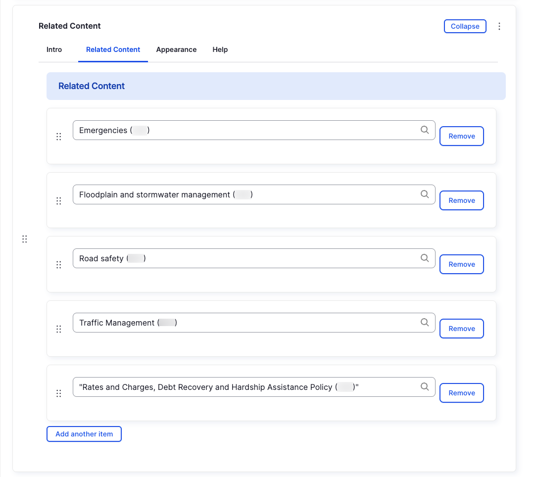 Related Content Component - Related Content - Backend