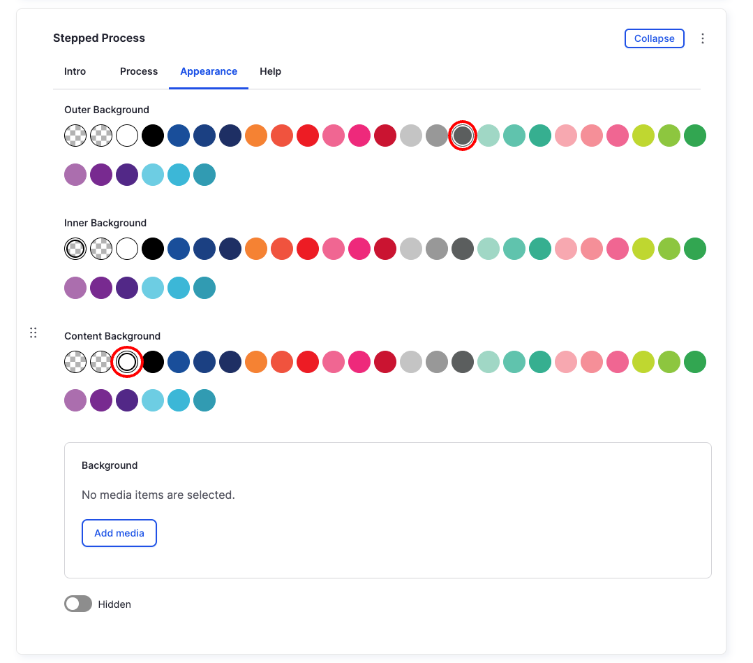 Stepped Process Component - Appearance - Backend