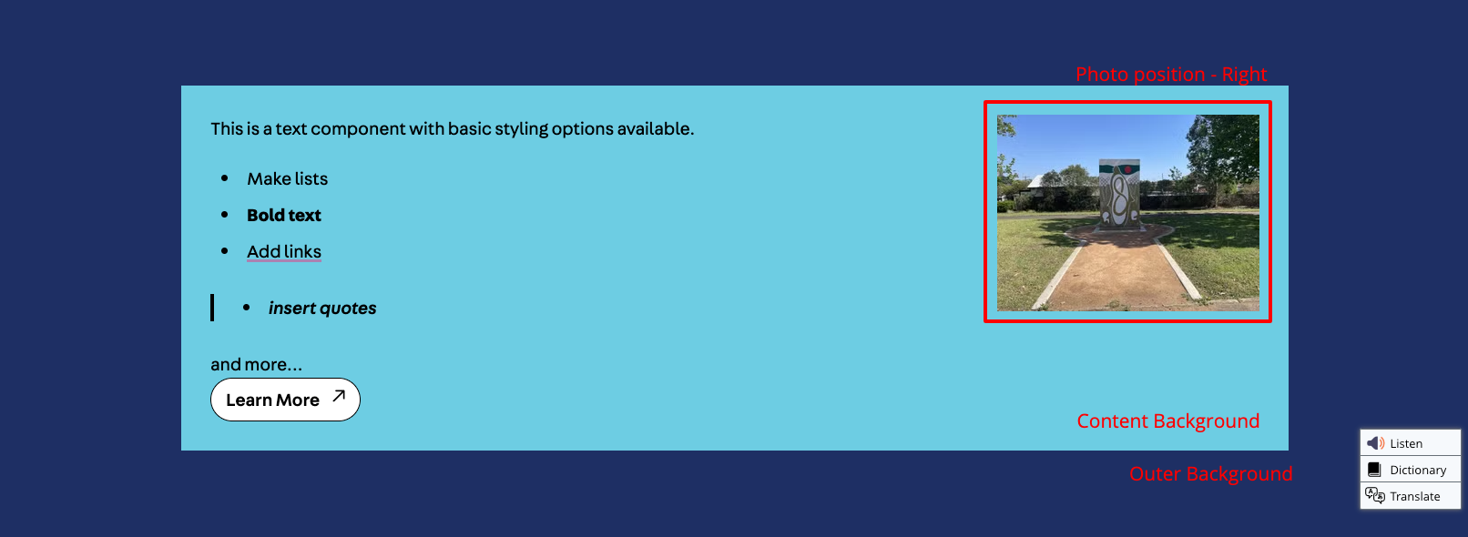 Text Component - Appearance - Frontend