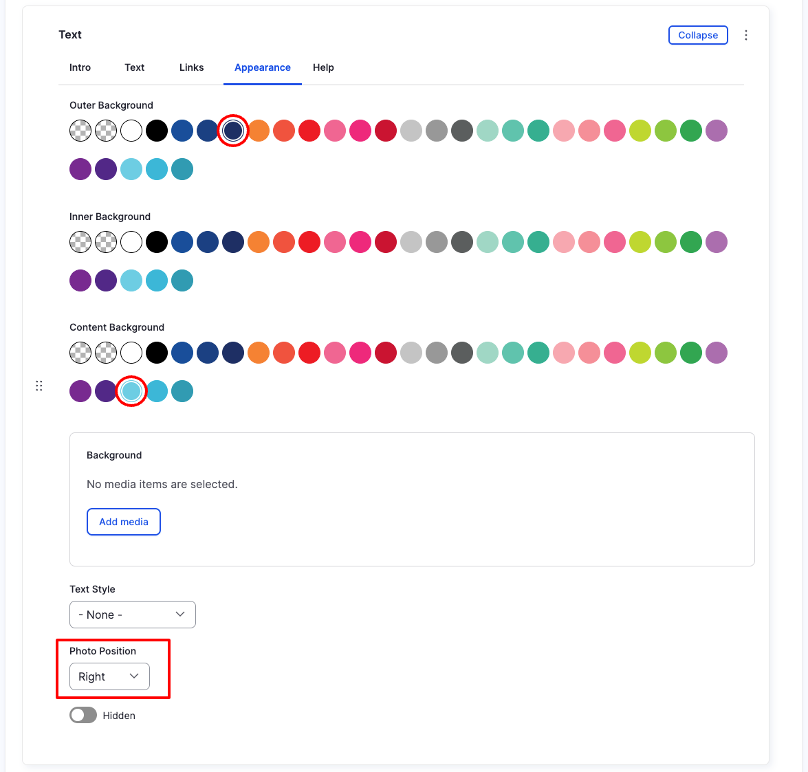 Text Component - Appearance - Backend