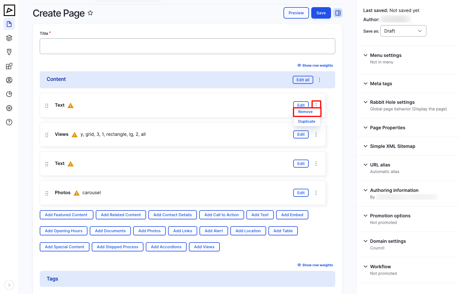 Content - Remove Component