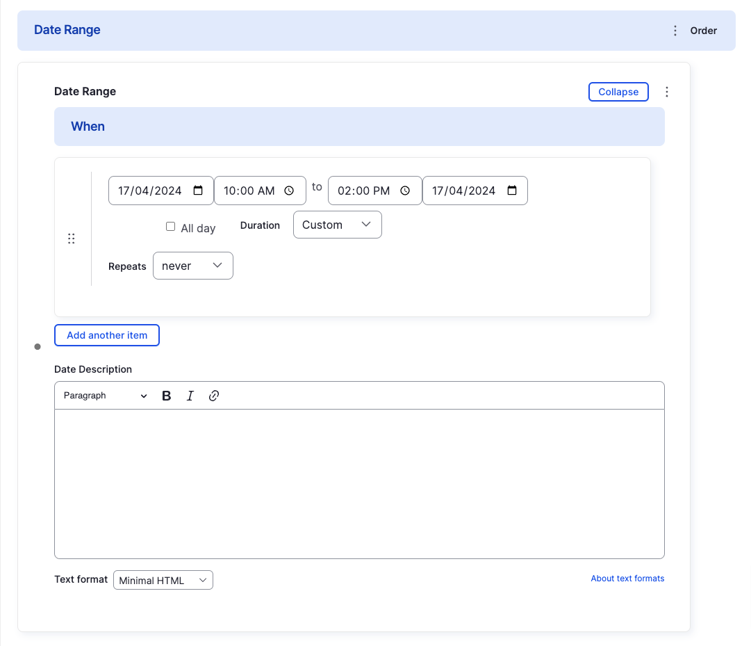 Content Type - Event - Date Range