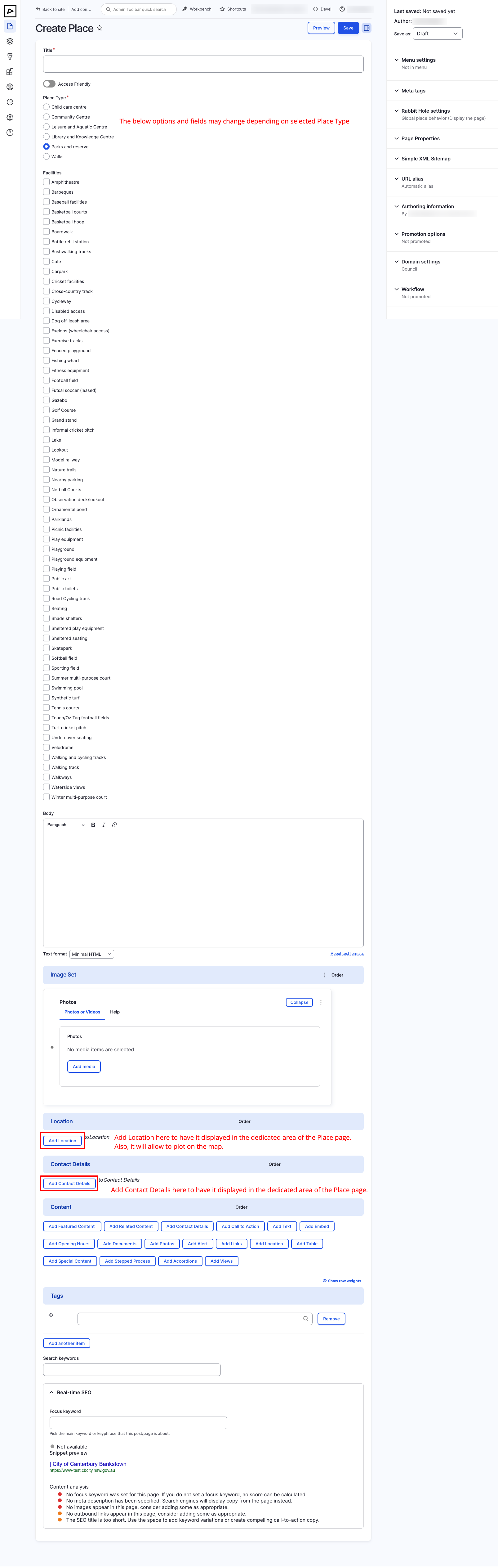Content Type - Place - Backend